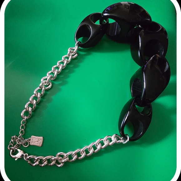 HLM Chunky Black/Silvertone Chain link Statement Necklace-New - Picture 4 of 6